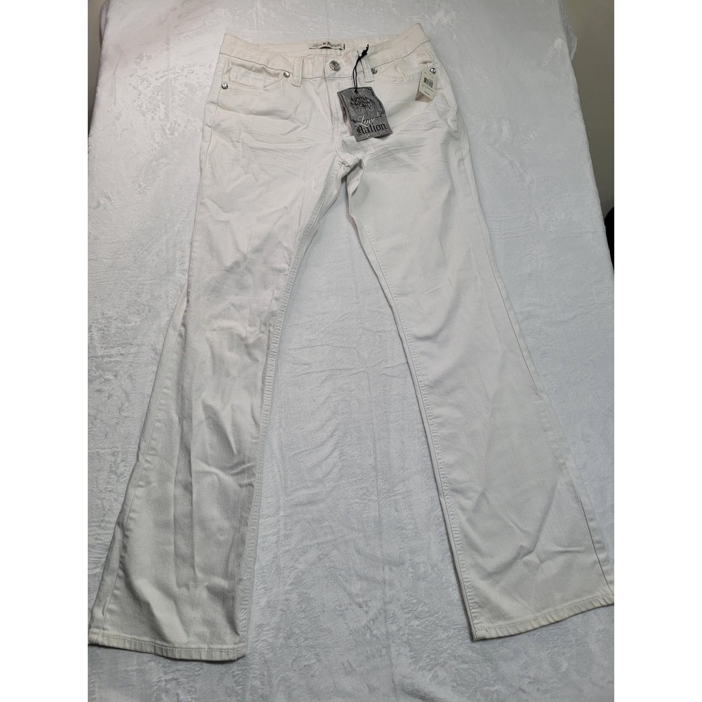 NWT Love Nation Flare Jeans Womens‎ 10 White Crystal Embellished Y2K Low Rise